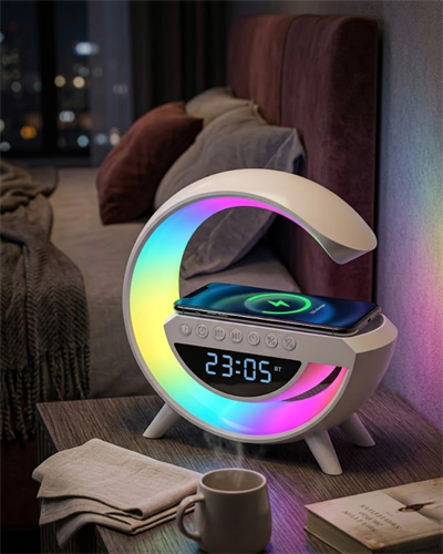 RGB Işıklı Kablosuz Şarjlı Bluetooth Hoparlör Saat ve Alarm Özellikli