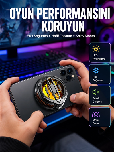 RGB Işıklı Sessiz Fanlı Telefon Soğutucu