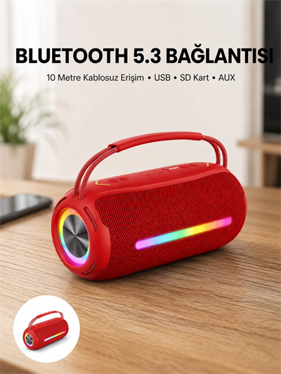 RGB Işıklı Taşınabilir Hoparlör – Çoklu Bağlantı Desteği