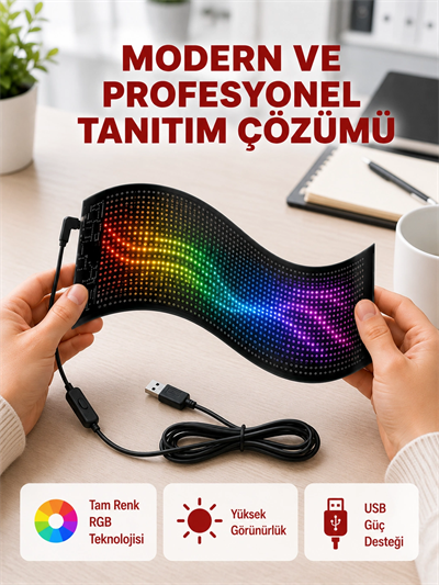 RGB Kayar Yazılı LED Reklam Ekranı – USB Bağlantılı Esnek Tasarım