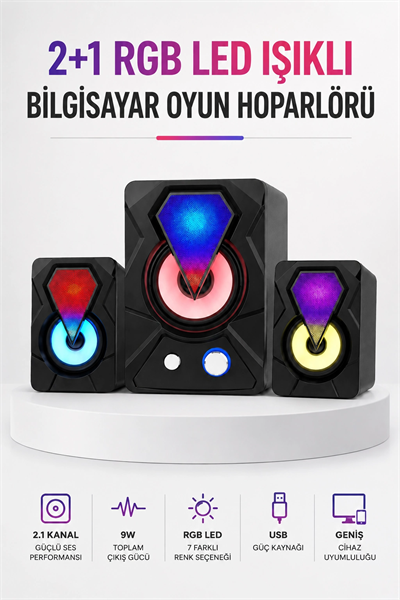 RGB LED Aydınlatmalı Bilgisayar Oyun Hoparlör Sistemi