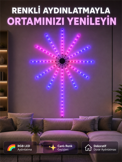 RGB LED Dekoratif Duvar Lambası İç Mekân Telefon Kontrollü Ortam Aydınlatması