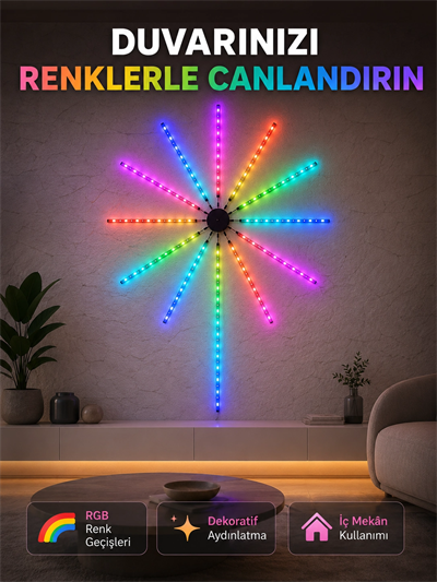 RGB LED Duvar Aydınlatması Telefon Kontrollü Dekoratif Ortam Işığı