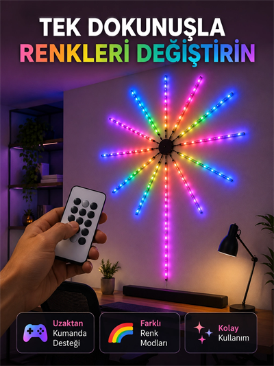 RGB LED Duvar Lambası Uzaktan Kumandalı Telefon Kontrollü Ortam Aydınlatması