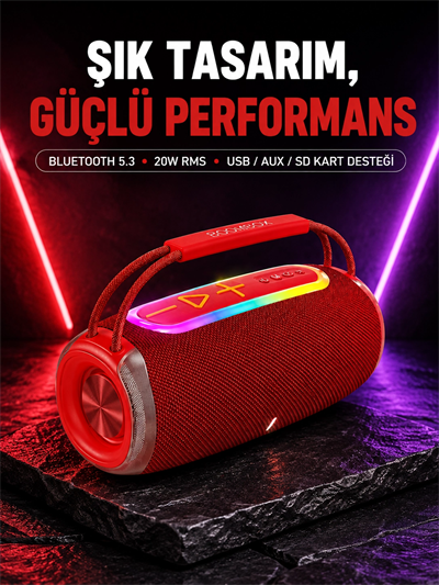 RGB LED Işıklı 20W Taşınabilir Bluetooth Hoparlör IPX6 Suya Dayanıklı