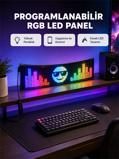 RGB LED Panel – Çok Renkli, Kumandalı, USB Bağlantılı Yazı ve GIF Gösterimli Akıllı Lamba