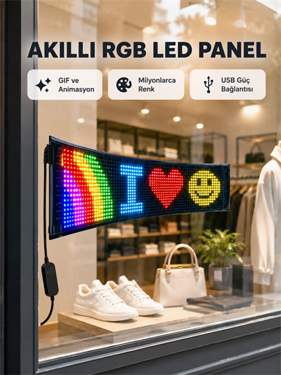 RGB LED Panel – USB Güç Girişli, GIF ve Yazı Gösterimli Akıllı Ekran