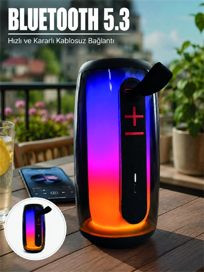 RGB LED Taşınabilir Bluetooth Speaker Güçlü Bas Ses Type-C Şarj Girişli
