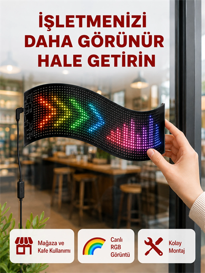 RGB Renkli LED Ekran Tabela USB Bağlantılı ve Kayan Yazı Destekli