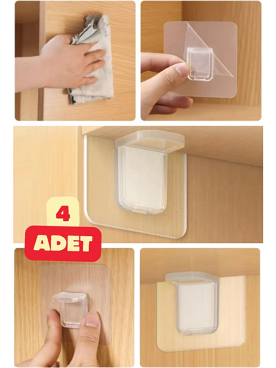 Raf Köşe Tutucu Yapışkanlı Dolap İçi Köşe Destek Aparatı 4 Adet Çok Amaçlı Klips