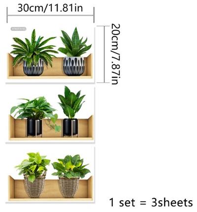Raflı Bitki Tasarımlı Yapışkanlı Sticker 20*30 cm 3lü Set (3936)