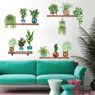 Raflı Saksılı Çiçek Tasarımlı Yapışkanlı Sticker Bx40