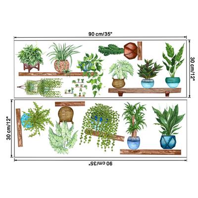 Raflı Saksılı Çiçek Tasarımlı Yapışkanlı Sticker (3936)