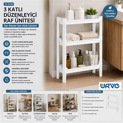 Rafty 3 Katlı Sepet Organizer Düzenleyici Raf Ünitesi 465x145x500mm Bx40