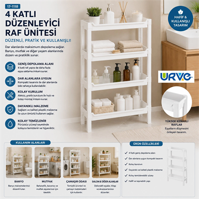 Rafty 4 Katlı Sepet Organizer Düzenleyici Raf Ünitesi 465x145x690mm Bx40