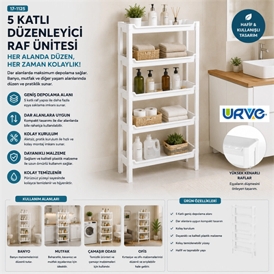 Rafty 5 Katlı Sepet Organizer Düzenleyici Raf Ünitesi 465x145x870mm Bx40