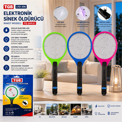 Raket Modeli Fiş Sarjlı Elektronik Sinek Öldürücü Cız Makine Ltd-206 Bx40