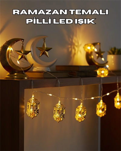 Ramazan Dekoru İçin Pilli LED Işık Altın Fener Tasarımlı