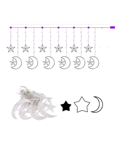 Ramazan İçin Hilal Yıldız Işık Zinciri Yanıp Sönen ve Sabit Modlu