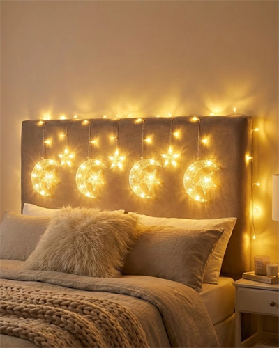 Ramazan İçin Hilal Yıldız Işık Zinciri Yanıp Sönen ve Sabit Modlu