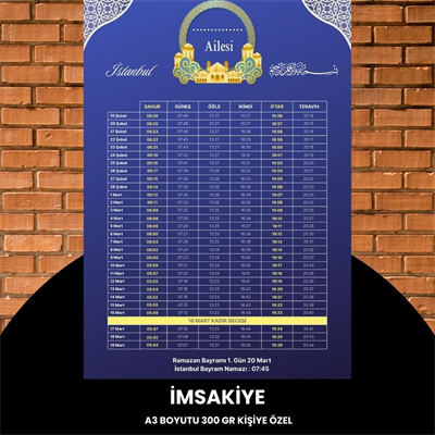 Ramazan İmsakiyesi - 300 Gr - A3 Boyut Kişiye Özel İsimli & Logolu 1 Adet Mor