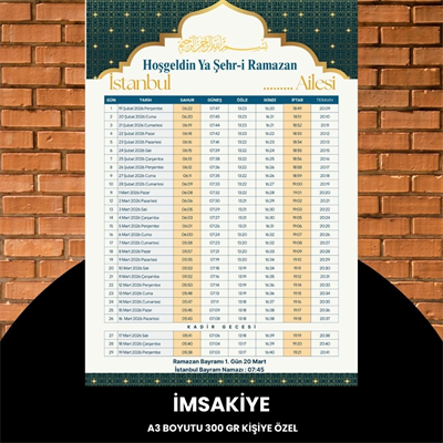 Ramazan İmsakiyesi - 300 Gr - A3 Boyut Kişiye Özel İsimli & Logolu 1 Adet Sarı
