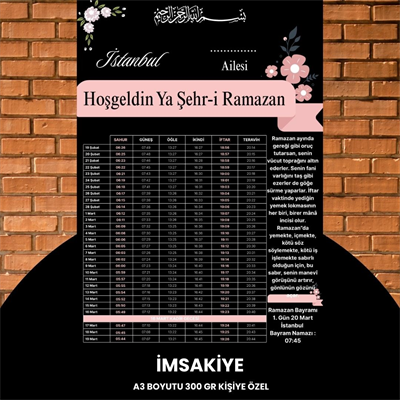 Ramazan İmsakiyesi - 300 Gr - A3 Boyut Kişiye Özel İsimli & Logolu 1 Adet Pembe