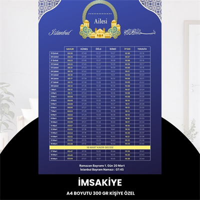 Ramazan İmsakiyesi - 300 Gr - A4 Boyut Kişiye Özel İsimli & Logolu 1 Adet Mor