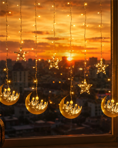 Ramazan Temalı LED Işık Hilal ve Yıldız Figürlü Dekor Lambası