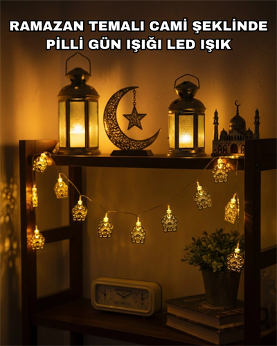 Ramazan ve Bayram Dekoratif LED Işık Cami Figürlü Sıcak Sarı Aydınlatma