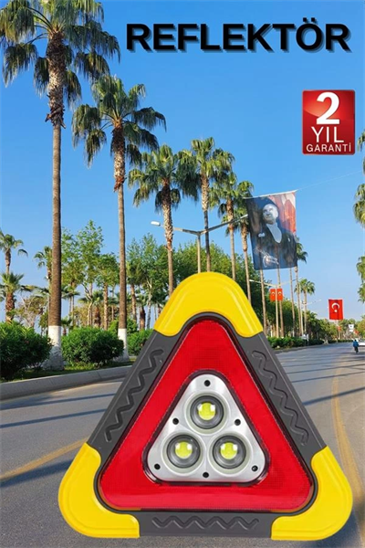 Reflektör Güneş Panelli Solarlı Şarjlı Üçgen Işıklı Trafik Reflektör Fener