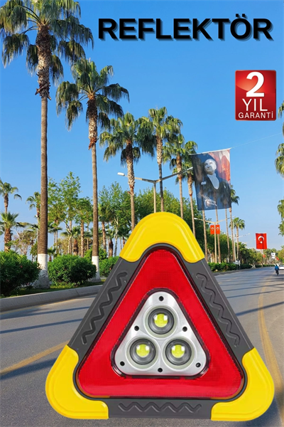 Reflektör Güneş Panelli Solarlı Şarjlı Üçgen Işıklı Trafik Reflektör Fener