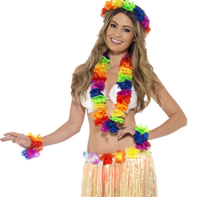 Rengarenk Hawaii Kolye Taç Bileklik Seti 4 Parça Bx40