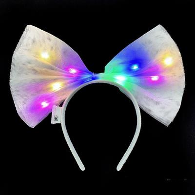 Rengarenk Led Işıklı Fiyonk Şekilli Tül Parti Tacı Beyaz Renk 25x25 cm (3936)