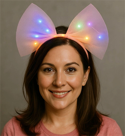 Rengarenk Led Işıklı Fiyonk Şekilli Tül Parti Tacı Pembe Renk 25x25 Cm