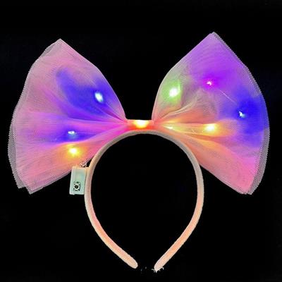 Rengarenk Led Işıklı Fiyonk Şekilli Tül Parti Tacı Pembe Renk 25x25 cm (3936)