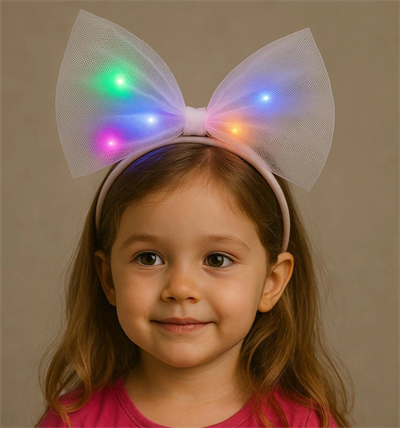 Rengarenk Led Işıklı Fiyonk Şekilli Tül Parti Tacı Beyaz Renk 25x25 Cm