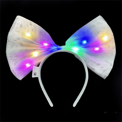 Rengarenk Led Işıklı Fiyonk Şekilli Tül Parti Tacı Beyaz Renk 25x25 Cm Bx40