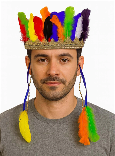 Rengarenk Tüylerle İşlenmiş Lastikli Kızılderili Başlığı