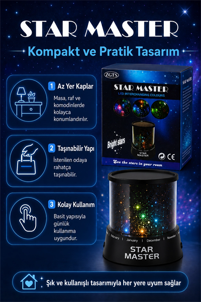 Renk Değiştiren LED Yıldız Projektör Gece Lambası Oda Tavanı İçin Dekoratif Işık