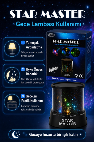Renk Değiştiren LED Yıldız Projektör Gece Lambası Oda Tavanı İçin Dekoratif Işık