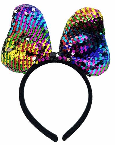 Renk Değiştiren Pullu Payetli Fiyonk Parti Tacı Rengarenk Gümüş Renk 20x16 cm (3936)