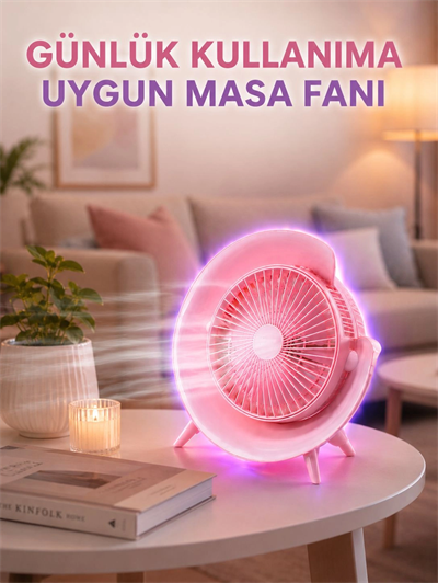 Renkli Ambiyans Işıklı Taşınabilir Masaüstü Vantilatör
