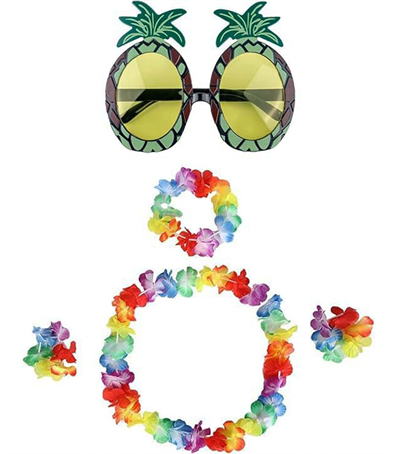 Renkli Ananas Gözlük, Taç, Kolye Ve Bileklik Seti