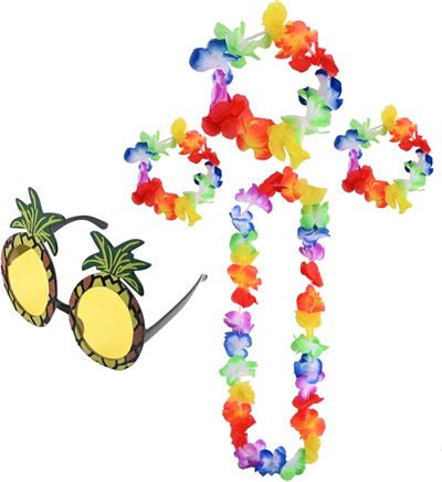 Renkli Ananas Gözlük, Taç, Kolye ve Bileklik Seti