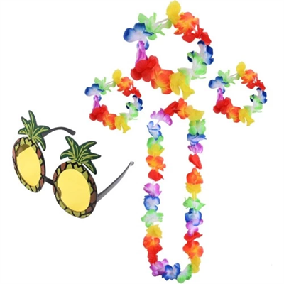 Renkli Ananas Gözlük, Taç, Kolye ve Bileklik Seti