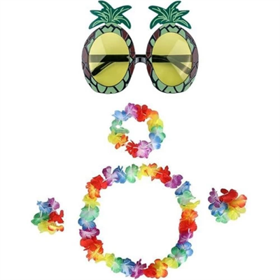 Renkli Ananas Gözlük, Taç, Kolye ve Bileklik Seti