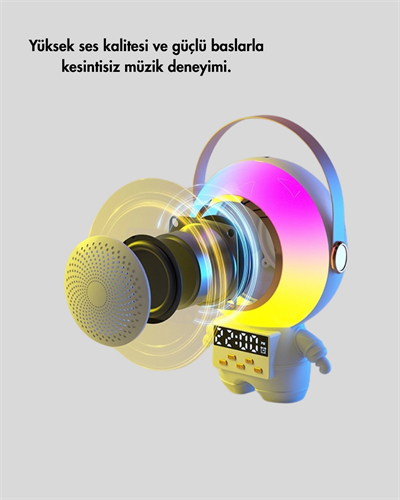 Renkli Işıklı Astronot Mini Bluetooth Speaker ve Karaoke Mikrofon