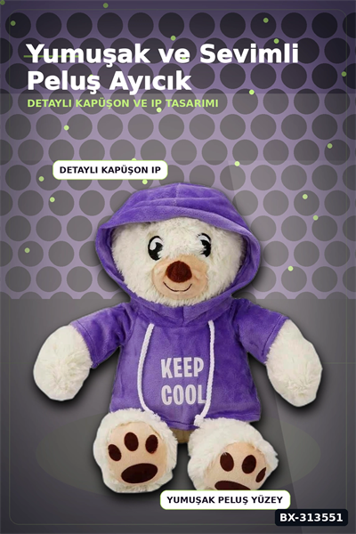 Renkli Kapüşonlu Sweatshirt Giyen 30 cm Peluş Ayı Oyuncak Hediyelik BX-313551