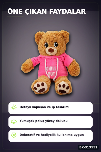 Renkli Kapüşonlu Sweatshirt Giyen 30 cm Peluş Ayı Oyuncak Hediyelik BX-313551